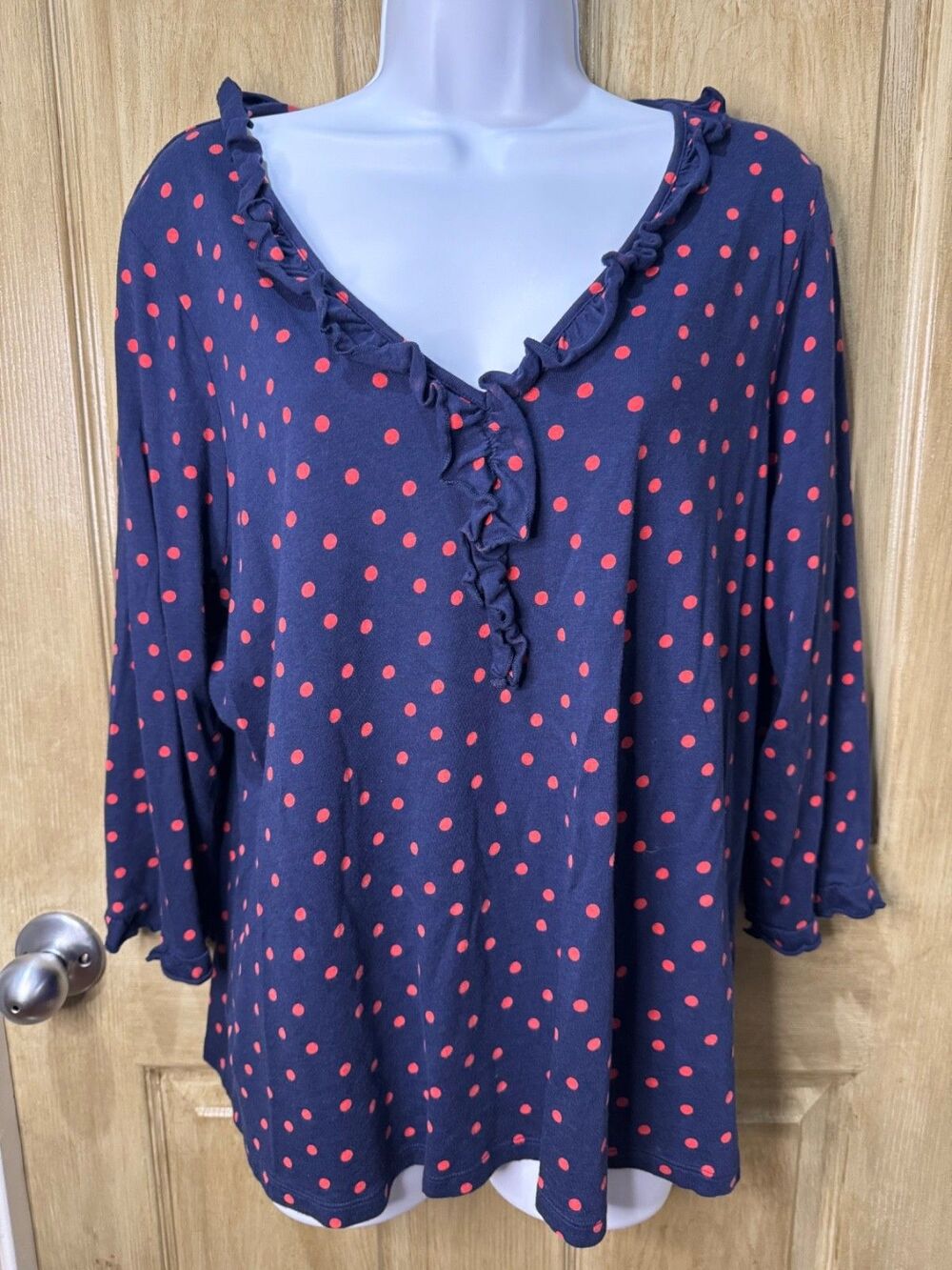 Boden Top Womens Size 16 Polka Dot Stretch Casual Shirt Cotton Modal